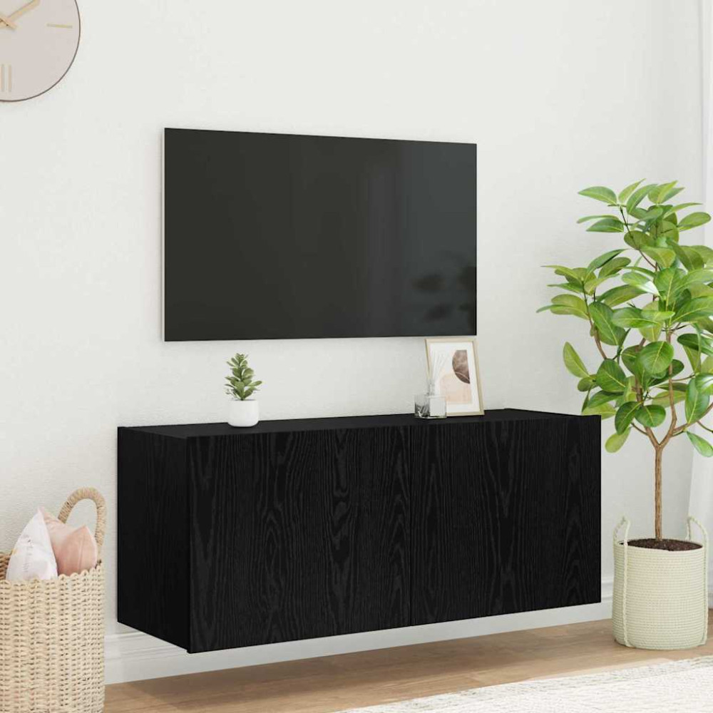 TV Vägghylla Svart Ek 100 x 35 x 41 cm Konstruerat trä