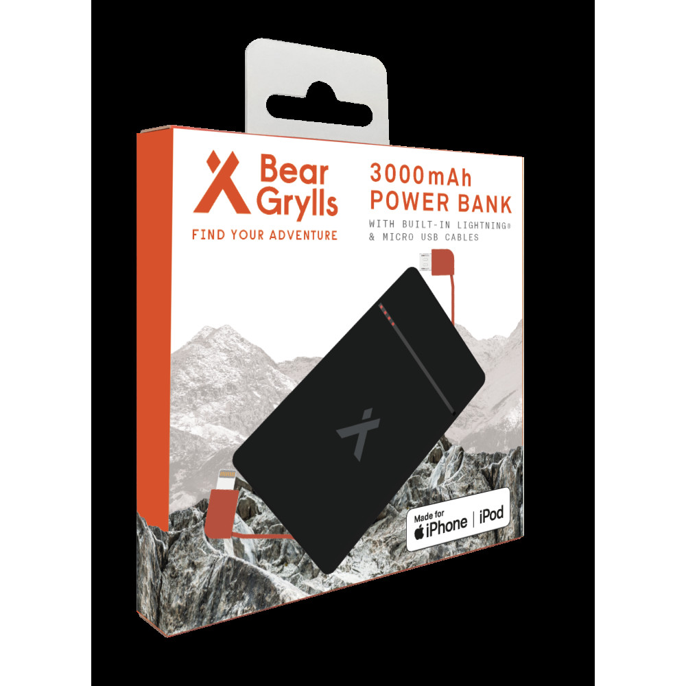 Bear Grylls 3000mAh Power Bank with Built-in Lightning & Micro USB Cable