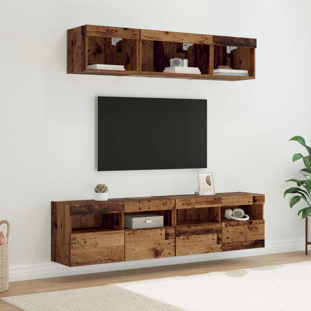 TV-väggenheter med LED 5 st 80 x 30 x 40 cm Gammalt trä