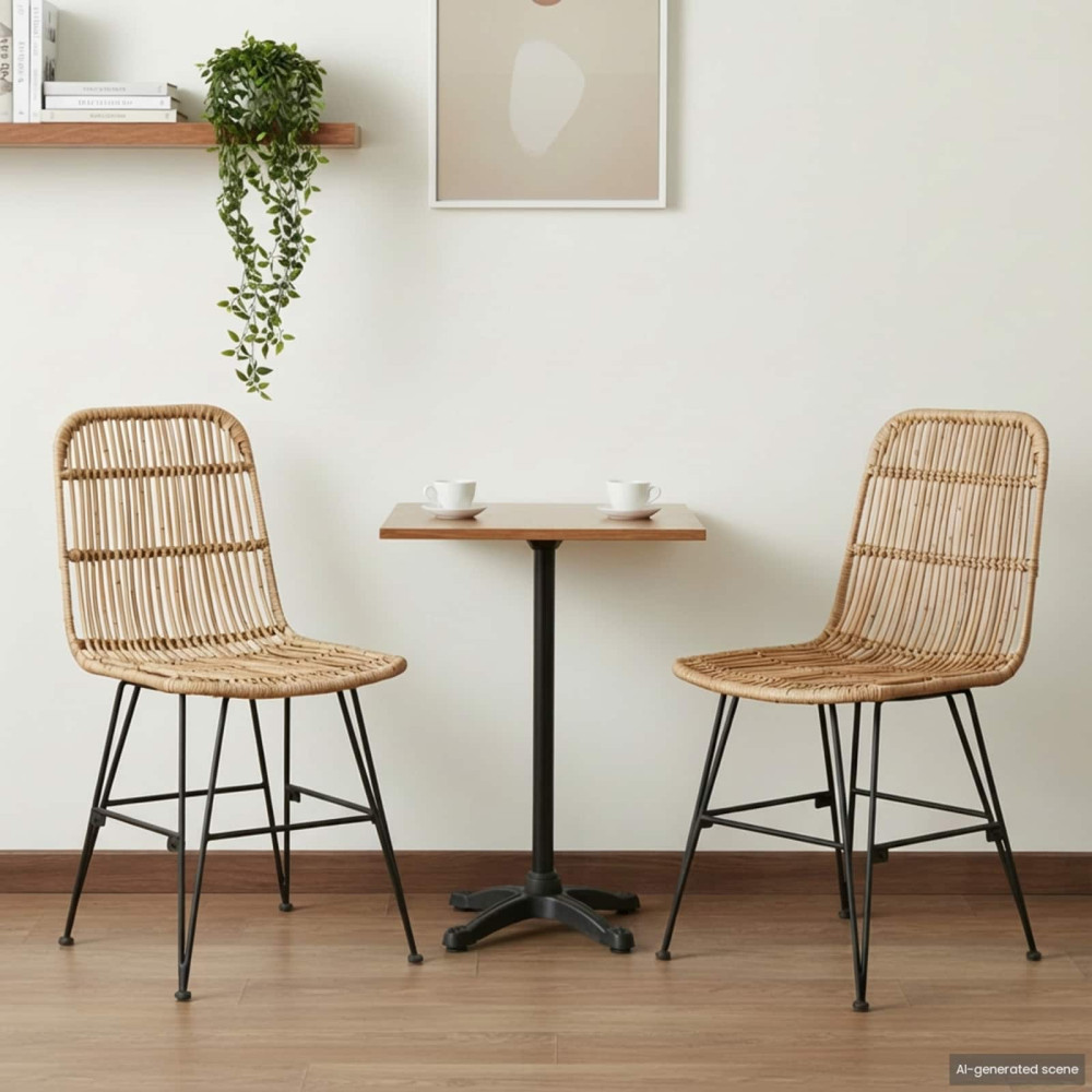 Matsalsstol 2 pcs Naturlig 41 x 55 x 85 cm Rattan och Stål