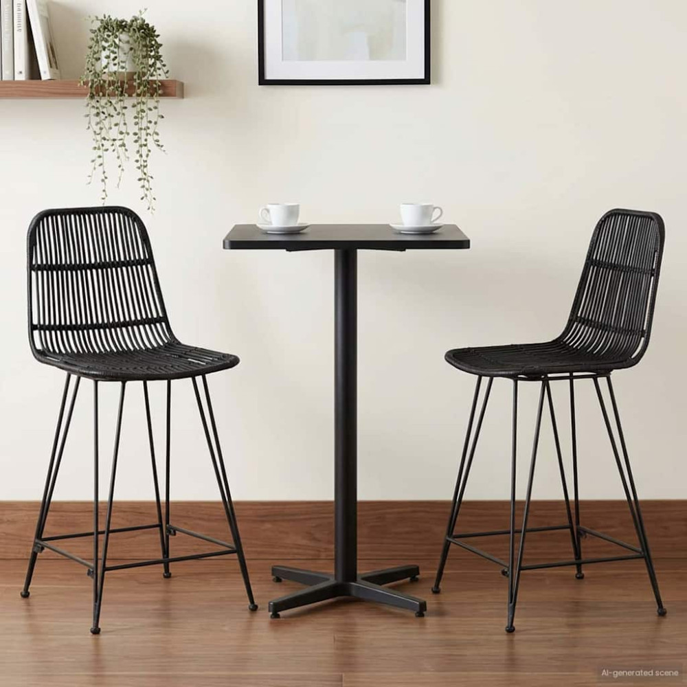 Barpall 2 pcs Svart 44 x 54 x 96 cm Rattan och Stål