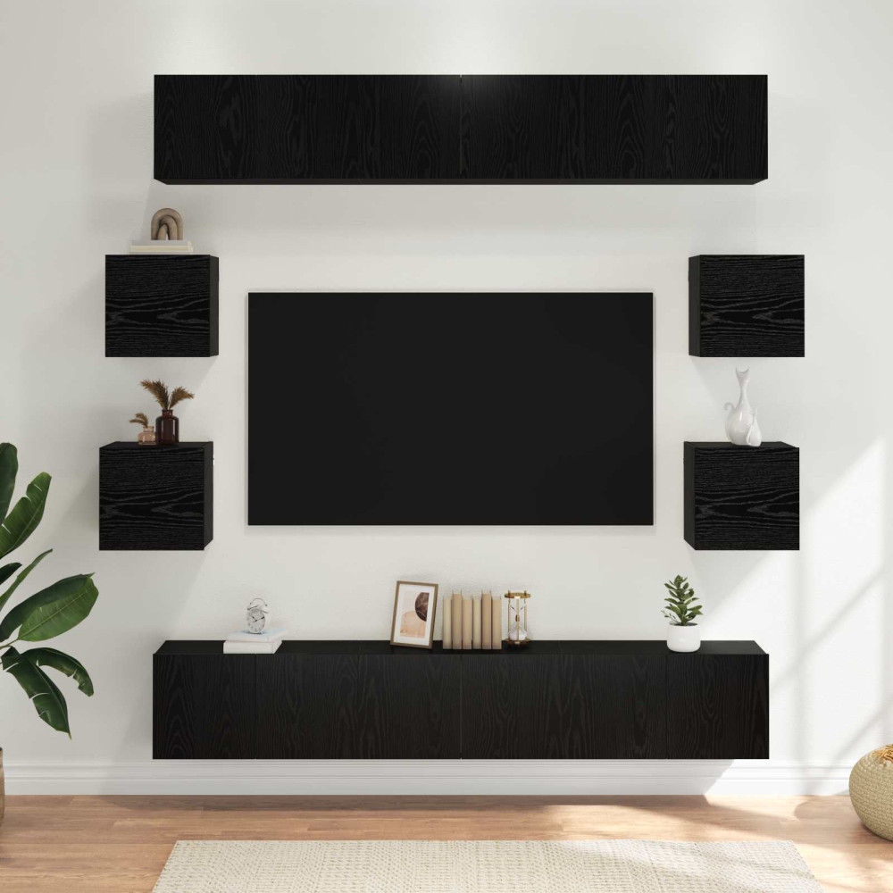 TV-bänkset 10 pcs 180 x 30 x 30 cm Svart ek Konstruerat trä
