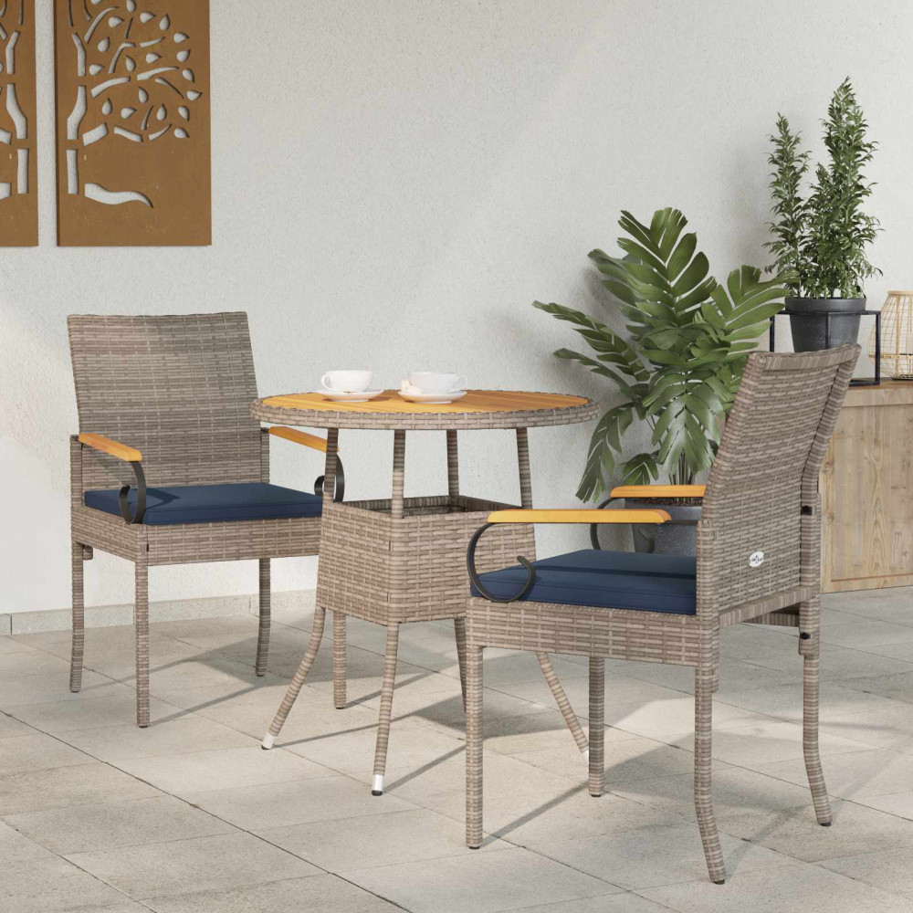 Trädgårdsstolar 2 pcs Grå och Marinblå Poly Rattan och Akacia