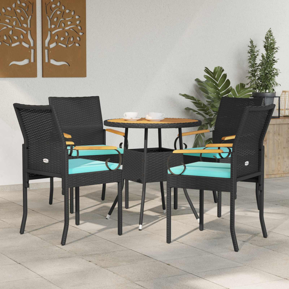 Trädgårdsstolar 4 pcs Svart och turkos Poly Rattan och Akacia