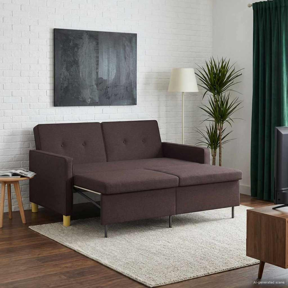 Pull Out Sofa Bed Mörkbrun Tyg