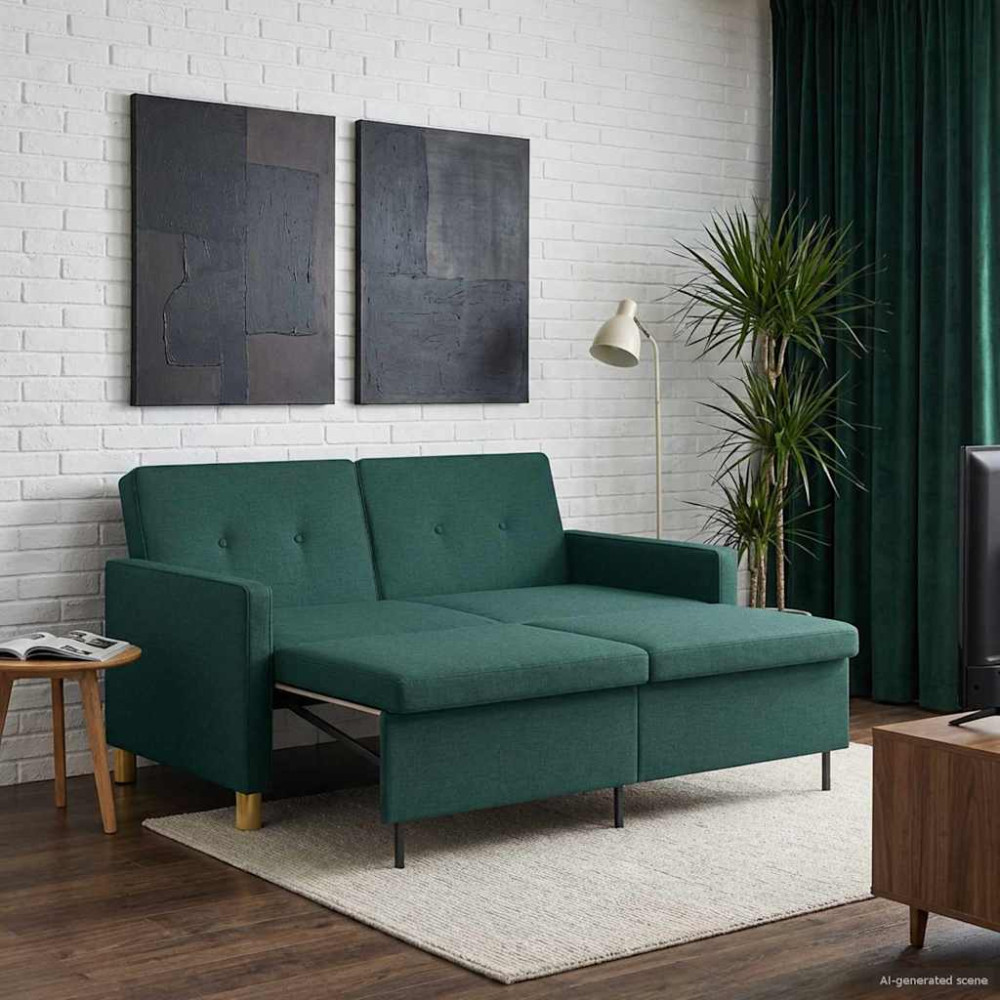 Pull Out Sofa Bed Mörkgrön Tyg
