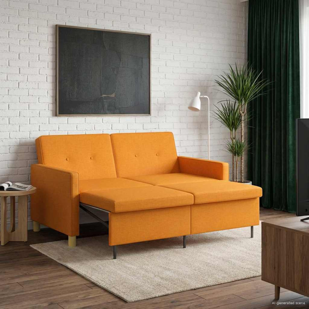 Pull Out Sofa Bed Mörkgul Tyg