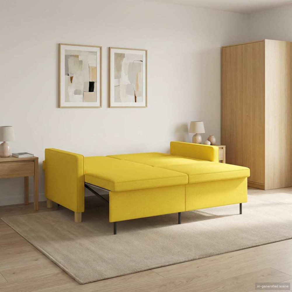 Pull Out Sofa Bed Ljusgul Tyg