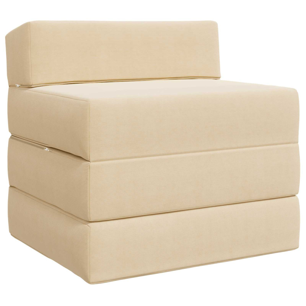 Fällbar Soffbed Gräddvit 200 x 70 x 15 cm Kordread tyg