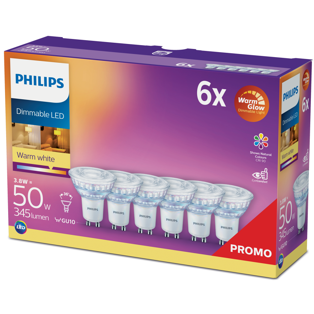 6-pack LED GU10 50W Dimbar WarmGlow