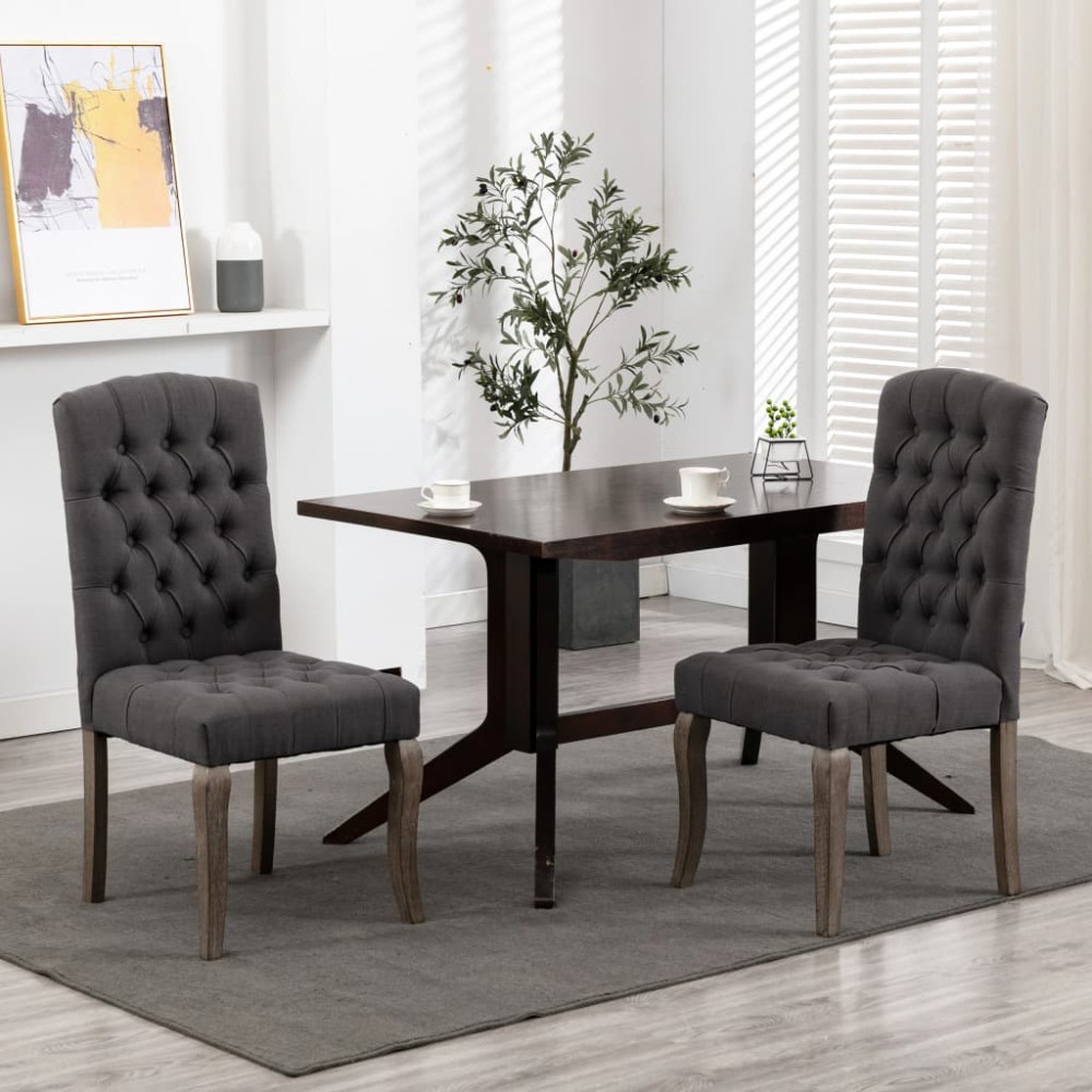 Matstolar 2 st grå linnedesign tyg