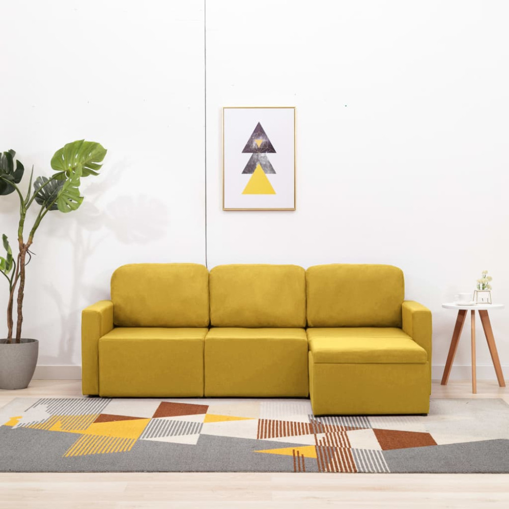 Bäddsoffa modulär 3-sits gul tyg