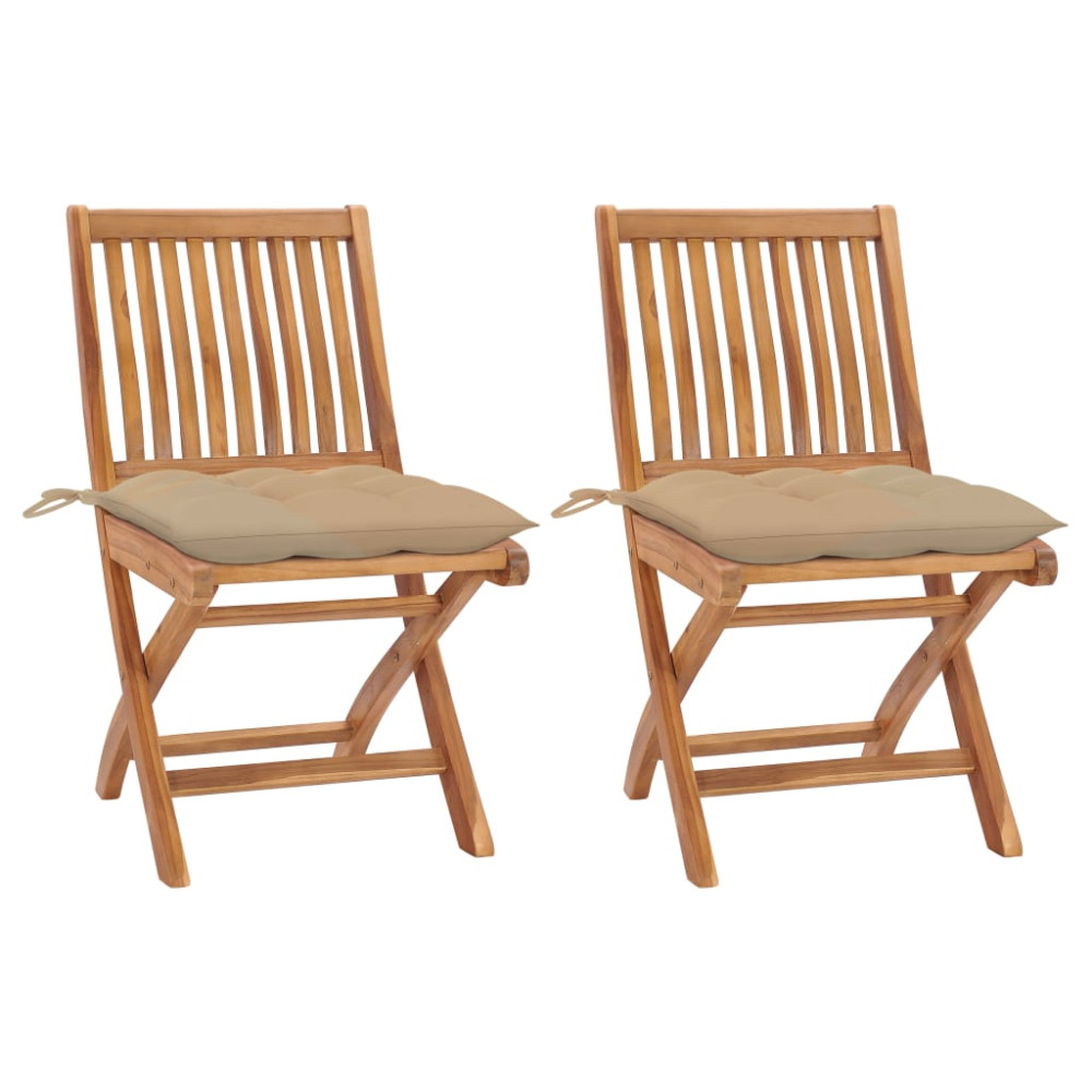 Trädgårdsstolar 2 st med beige dynor massiv teak