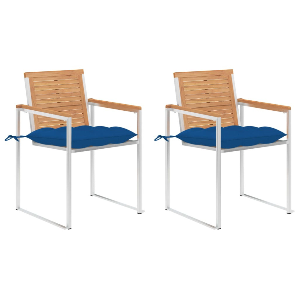 Trädgårdsstolar 2 st med dynor massiv teak och stål