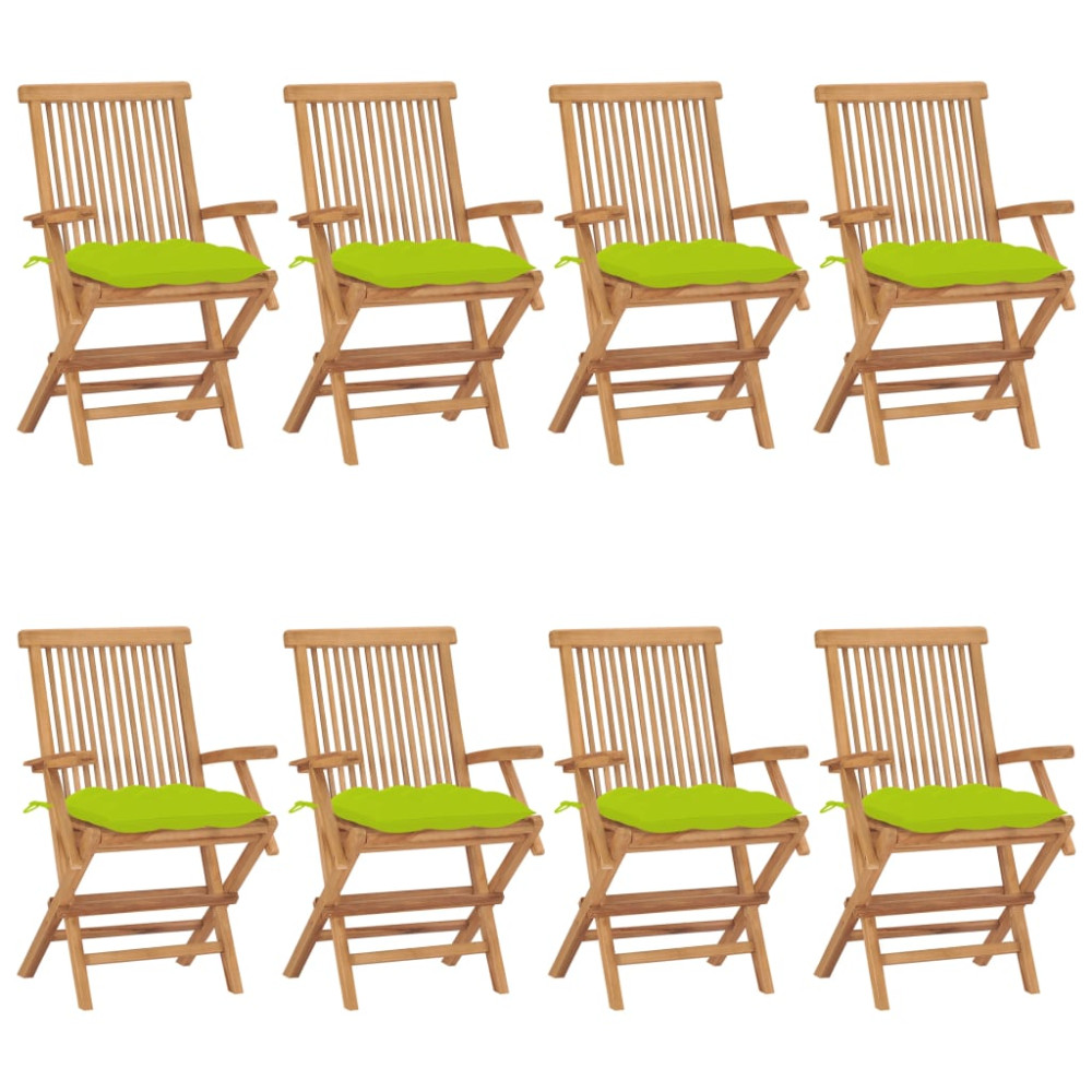 Trädgårdsstolar med ljusgröna dynor 8 st massiv teak